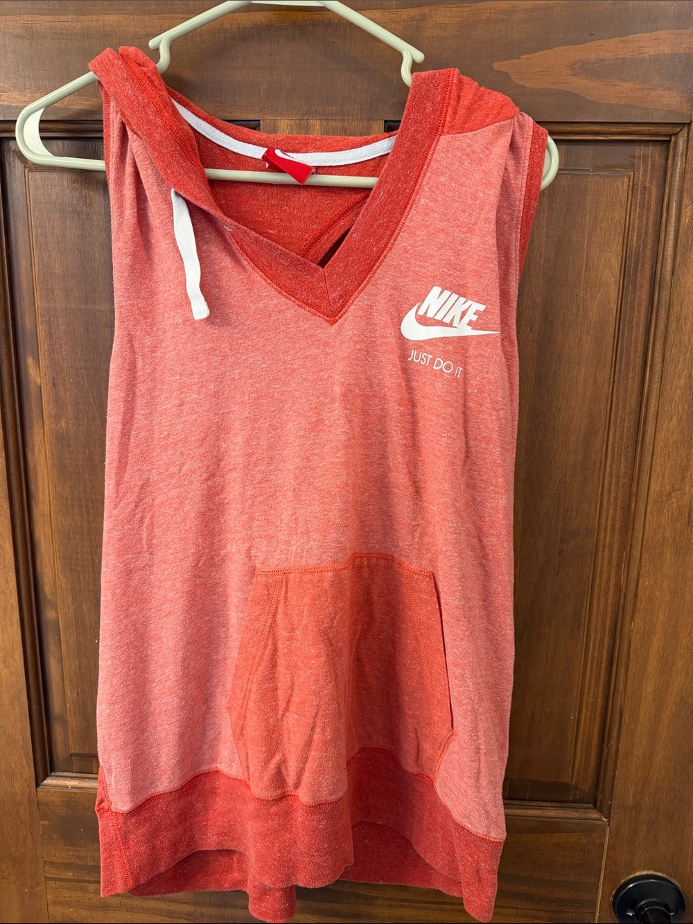 Nike Women’s Red Sleeveless Hoodie Tank with Front Pocket